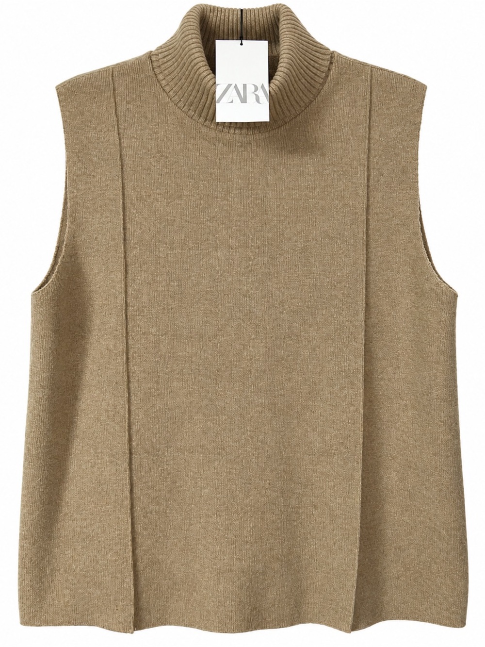 Zara Taupe Sleeveless Turtleneck Knit Top